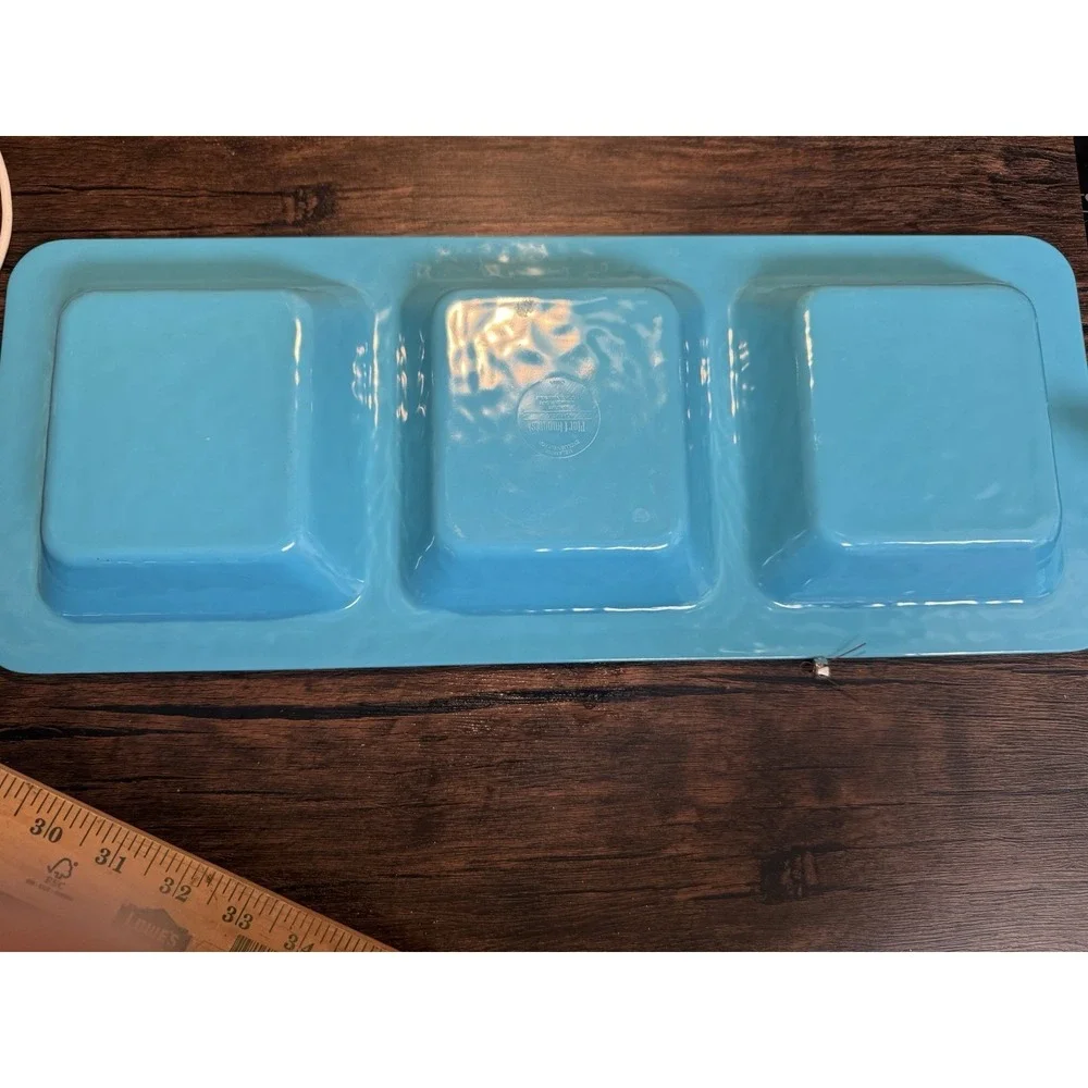 PIER‎ 1 Carmelo Crackle Aqua Blue Teal Melamine 3 Part Serving Tray Rustic 19.5